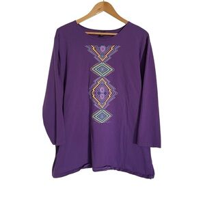 Sabaku Aztec 2 Sided Graphic T-Shirt Tunic 100% Cotton Art to Wear Purple Sz XL